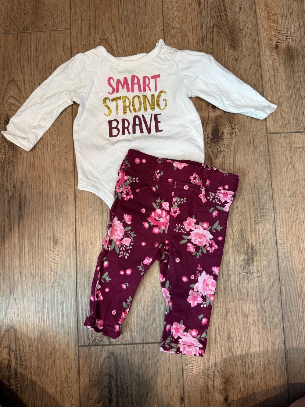 Garanimals Burgundy Floral Leggings with Pink Flowers